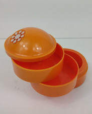 Vintage Suntara Swivel Desk Jewelry Organizer Orange Plastic 1970s retro mcm picture