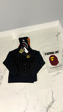 A Bathing Ape x MCM Men’s Full Zip Hoodie L Black Logo Hooded Long Sleeve picture