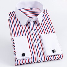 New French Cuff Striped Mens Formal Casual Business Double cuffs Dress Shirts picture