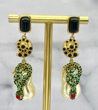 SCHIAPARELLI Water Pearl Rhinestone Pendant Earrings - Pre owned / MC6132 picture