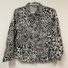 Chico's Womens Black White Animal Print Shirt Jacket Size 3 Stretch Button Front picture