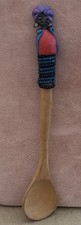 VTG Kenyan BIBI Beaded Wooden Hand Carved Decorative Sugar Scoop Art 6” picture
