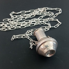 Silver Amphora Necklace Long Boho Ethnic Sculptural Ancient Vessel Vintage Gift picture