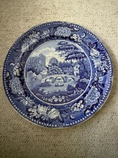 Historical Staffordshire Blue Dinner Plate Breton  Castle Staffordshire 1825 picture
