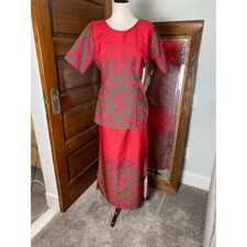 Vintage 60s 70s Pink Green Geometric Floral Maxi Skirt Tunic Set Mod Psychedelic picture