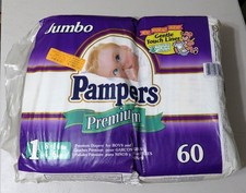 VTG 1997 Pampers Size 1 Jumbo 60 Pack Diapers Gentle Touch Liner Aloe NEW *READ* picture