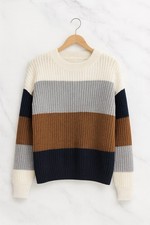 Merokeety Colorblock Women's Sweater Cardigan Size M Color Cream , Gray picture