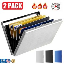 2x Metal Wallet Stainless Steel Credit Card Holder RFID Enclosed Protective Case picture