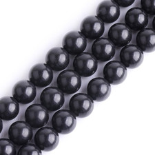 Gem-Inside 8Mm Natural Black Russian Shungite Polished round Stone Chakra Beads picture