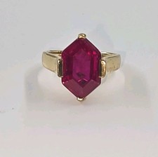 DK 925 Sterling Silver Gold Tone Burgundy Red Faceted Stone Ring Sz 8 JTV Box picture