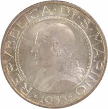 1933 R San Marino 5 Lire KM9 Choice BU Uncertified #849 picture