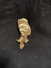 ANTIQUE GOLD  VERMEIL 925 STERLING SILVER FUR CLIP BROOCH 3D WOMAN’S FACE 2” picture