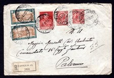 Italy 1925 Napoli Registered Cover To Palermo Franked Two Scott #B20 Both Imperf picture