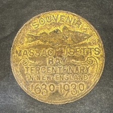 Antique 1630 1930 Massachusetts Bay Tercentenary Pilgrim And Cod Fish Token picture