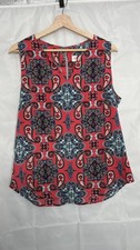 Renee C Blouse Womens Medium Pink Paisley Nala Floral Sleeveless Keyhole Top picture