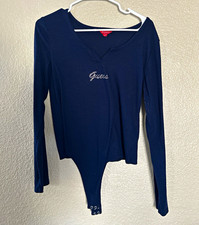 GUESS Women’s Black Solid Long Sleeve Logo Bodysuit Top, XL, Stretch picture