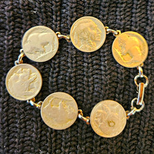 Vintage 1930s U.S. Buffalo Nickel Coin Link Bracelet picture