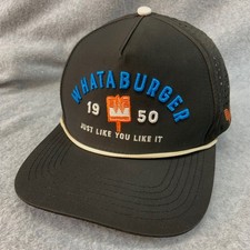 Whataburger 1950 Mens Black Staunch Hat Rope Snapback Perforated OSFM picture
