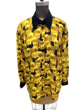 Escada Shaggy Dog Print Yellow & Black Silk Blouse Sz 40 US 8 picture