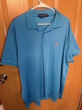 U.S. Polo Assn. Men's Blue Solid Pink Logo Polo Shirt XXL Short Sleeve Collared picture