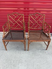 2 Vintage Chippendale Style Faux Bamboo Armchair with Original Caned Seat As Is picture