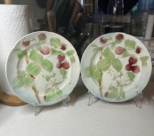 2 Antique MAJOLICA Faience Fruit Plates St Clement FRANCE 8.25