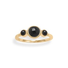14 Karat Gold Plated Triple Black Onyx Ring picture