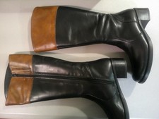 David Tate Italian Leather Narrow Calf Riding Boots Women's 7 N Black/Brown picture