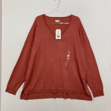New Wonderly size XXL Rust Red V Neck Soft Knit Comfy Relaxed Pullover Sweater picture
