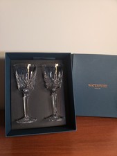Waterford Crystal Lismore Tall Wine Glasses Goblets 8.3 Set of 2 with Box SIGNED picture