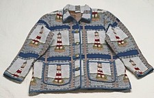 VTG Blair Jacket Large Nautical Coastal Tapestry Lighthouse Cottagecore Granny picture