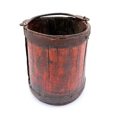 Antique Red Black Lacquered Wooden Well Bucket Chinese Qing Style picture