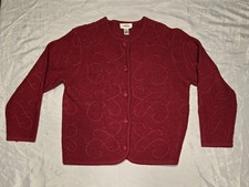 Talbots Petite Red Wool Sweater Swirling Embroidery Womens Luxe picture