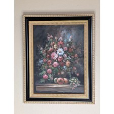Vintage Original Oil Painting on Canvas Signed Floral Still Life Framed 16x20