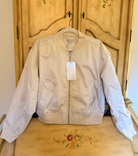Athleta Flex Bomber Jacket Women’s M Bone Beige Water-Repellent Zip NWT picture