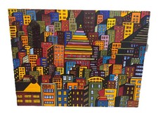 Original Abstract Cityscape Painting Colorful Geometric Buildings Signed CA picture
