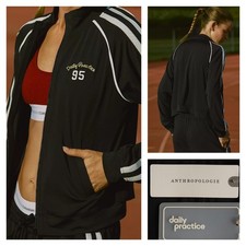Anthropologie Daily Practice Zip-Up Knit Jacket Black & White Large NWT $138 picture