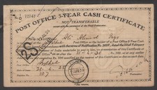 British India 1925 Post Office Cash Certificate for 100 Rupees Silchar used picture