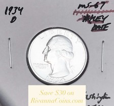1934-D BRILLIANT UNCIRCULATED KEY DATE  U.S. WASHINGTON QUARTER. picture