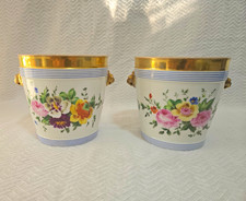 Pair Antique 19thC Paris Porcelain Floral Cachepots Planters Lion Mask Gilt picture