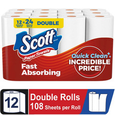 NEW Scott Paper Towels Bulk 24 Regular Rolls 12 Double Rolls White picture