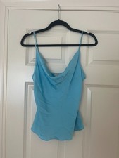 Ramy Brook Abigail Cowl Neck Tank Top Womens S/P Sky Blue Satin picture