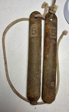 2 Antique Window Sash Weights Gray Iron Cast Iron 5 LBS Elmwood Castings Co picture