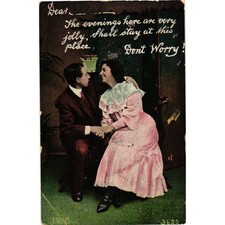 Vintage 1909 Romantic Couple Postcard Hand Colored Erie PA Postmark 3622 Germany picture