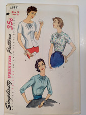 Simplicity 1547 Blouse Overblouse Sewing Pattern Ladies 14 VTG 50's UC Draped picture