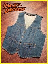 Vintage Harley Davidson 1970's AMF Denim Vest Insignia Snap Buttons Size - Large picture