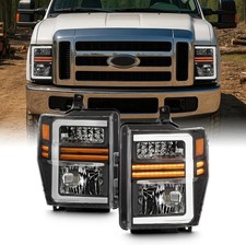 - Fits 2008-2010 Ford F250 F350 F450 F550 Super Duty Black Headlights W/Led Sequ picture