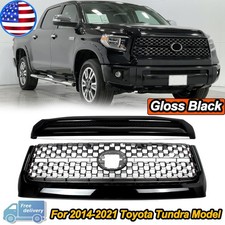 FOR 2014-2021 TOYOTA TUNDRA HONEYCOMB GRILLE+UPPER HOOD BULGE GLOSSY BALCK 2PCS picture