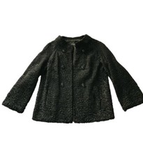 Vintage 1950s Albrecht Black Persian Lamb Fur Coat Curly Swing Belted picture