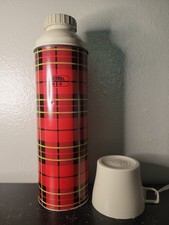 Vintage 1973 King-Seeley Thermos Red Tartan Plaid 1 Qt Bottle No. 2442 USA picture
